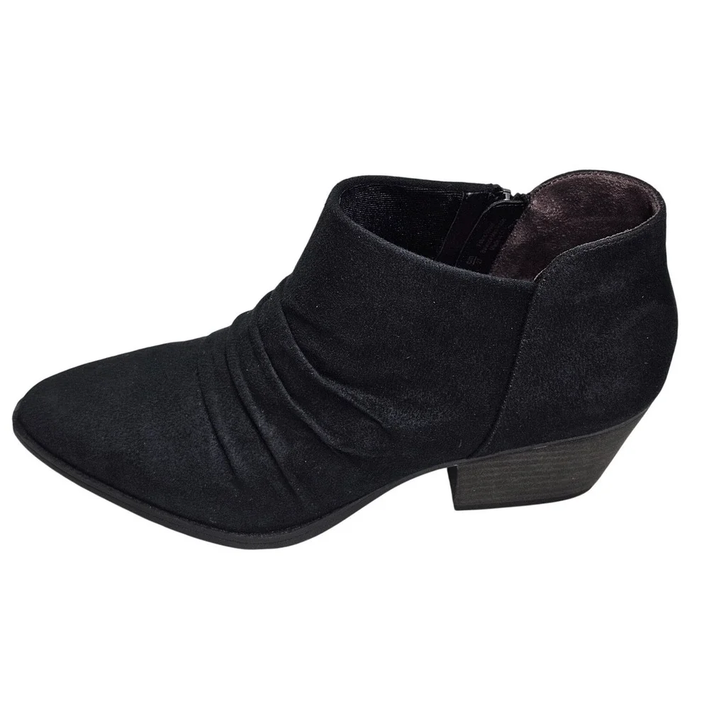 LifeStride Reba Ankle Boots Black Zip Pleated Block Heel Women US 11W‎ EU 42